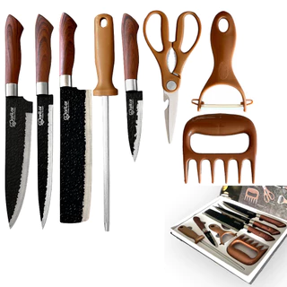 Conjunto de Churrasco Profissional em Aço Inoxidável: 8 Peças para Cortes Precisos e Eficientes QUEBOM