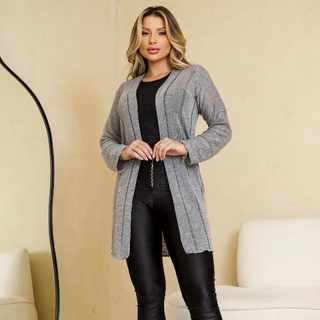 Cardigan Trico Feminino Kimono Sobretudo Longo Manga Longa Casaco Frio Tricot