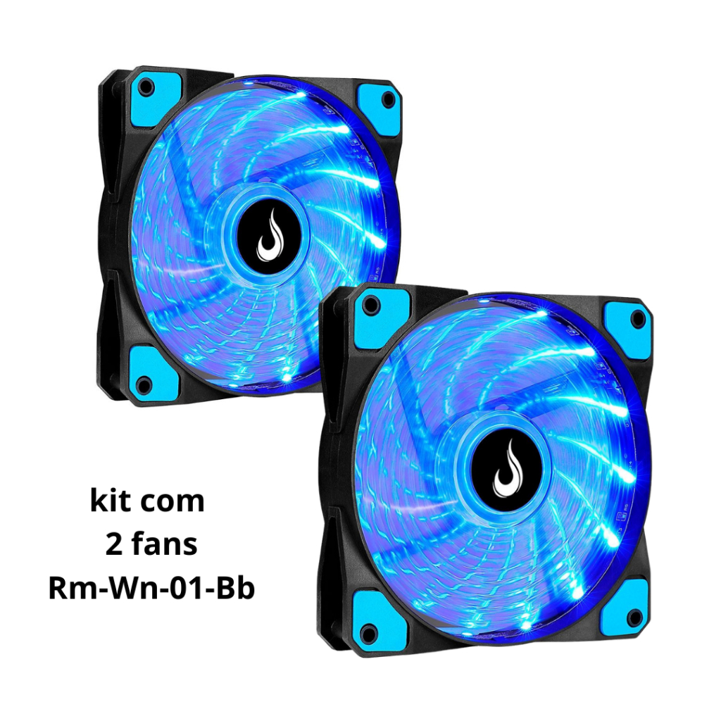 Kit 2 Fans Cooler Ventoinha led Azul PC Gamer 120mm Wind Rm-Wn-01-Bb