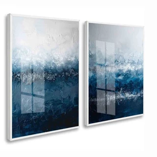 Quadro Decorativo Abstrato Tons De Azul Neutro Moldura e Vidro Sala Quarto Recepção