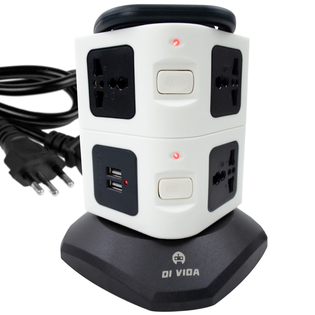 Torre De Tomada Elétrica Com 3 Entradas Universais E 2 Usb