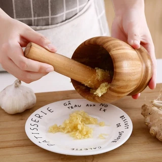 Pilão Socador Macerador de Alho Tempero Ervas Finas Condimentos Bambu Resistente Casa Cozinha