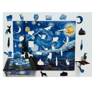 Quebra-cabeça 3d Madeira Noite Estrelada Van Gogh Com Caixa PREMIUM obra de arte