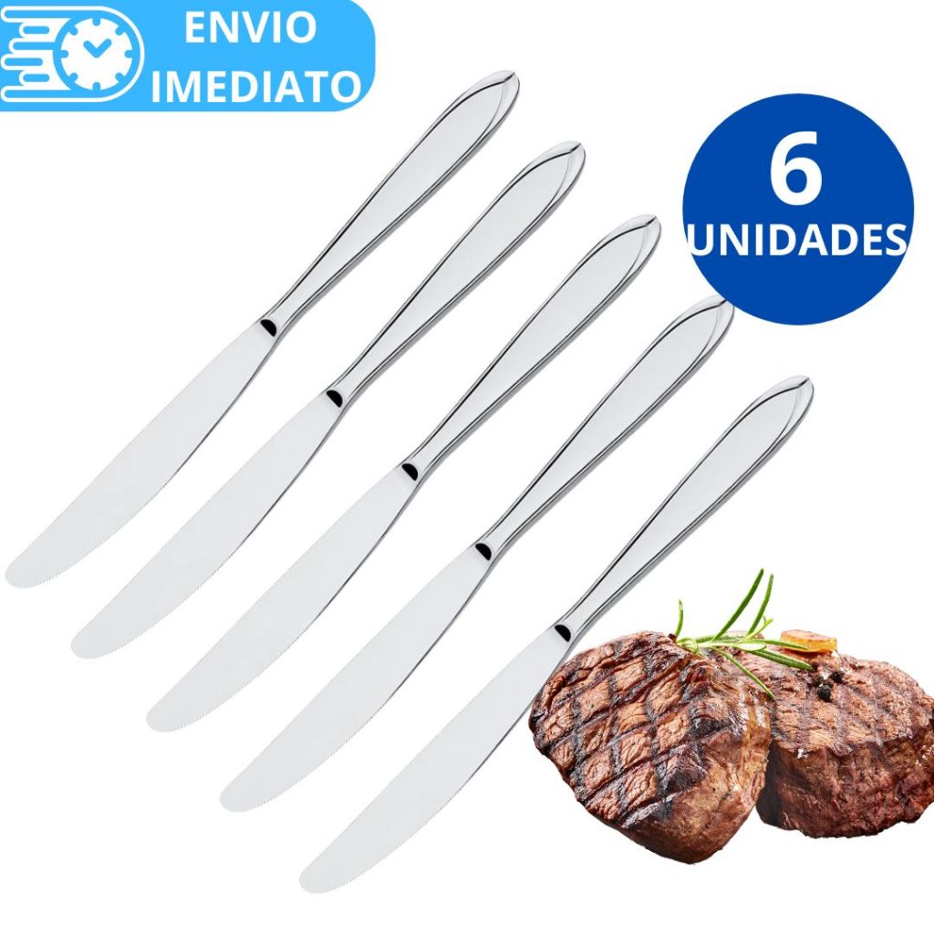 KIT 6 Talher Faca Inox Polido para Casa Cozinha Restaurante Bar ...