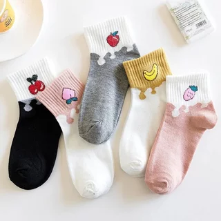 Kit 12 Pares Meia Algodão Cano Médio Estampadas Fruta Fashion Premium Feminina
