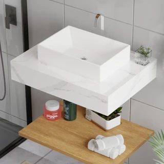 Bancada em Porcelanato + Cuba + Kit de Instalação Mod: Elite Calacata Cuba Branca