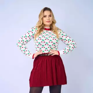 Blusa Tricot Gola Redonda Cereijinhas Elegante Feminina