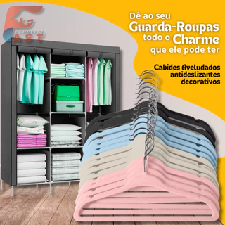 Organize o seu guarda roupa com o Cabide Veludo Colorido 45cm Antideslizante para Guarda-roupas