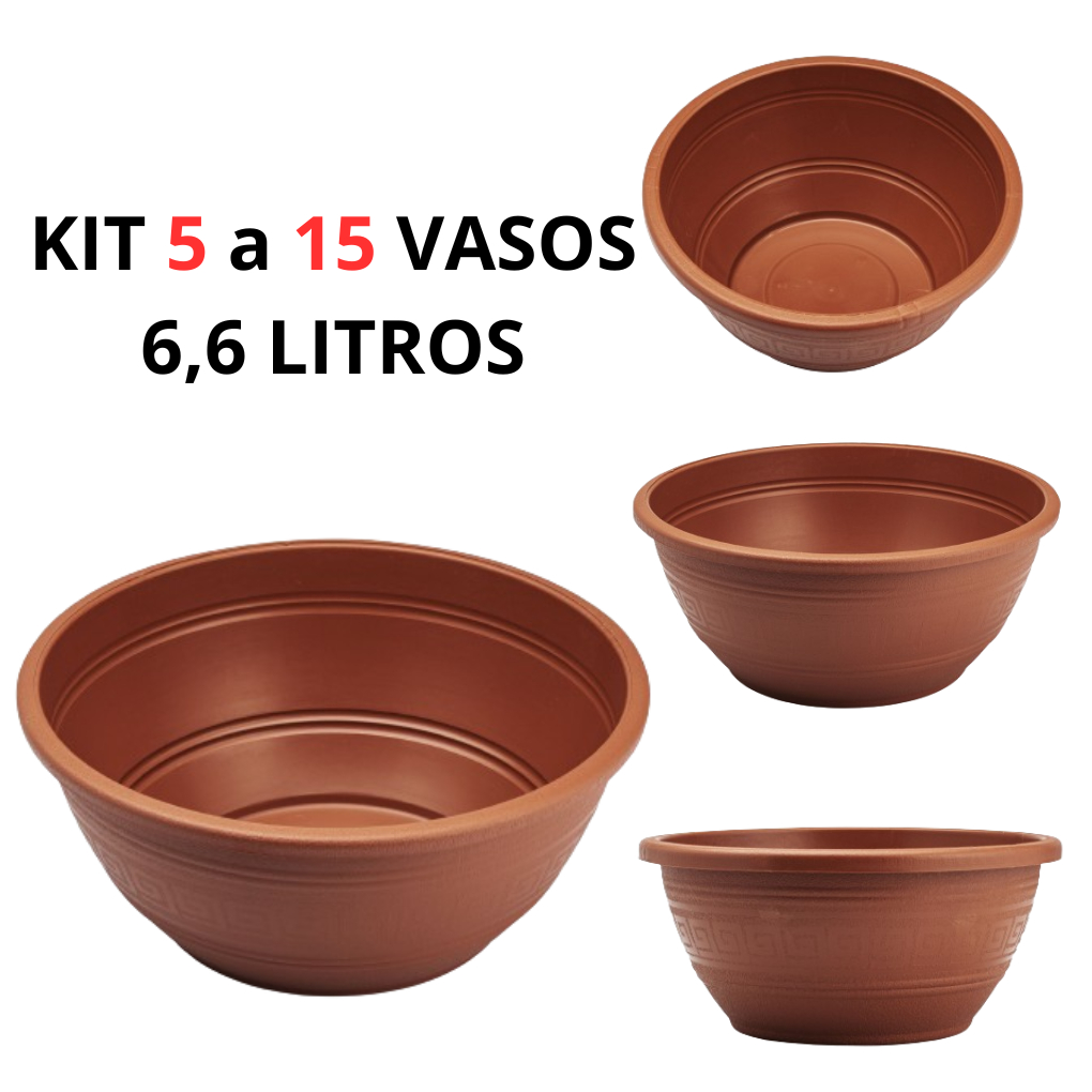 Kit 5 a 15 Vasos Cuia Rosa do Deserto 6,6 Litros Vasos Redondos Cor Terracota