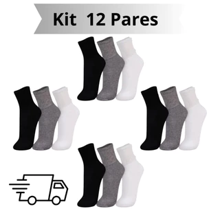 Kit 3 a 12 Pares Meia Cano Alto Algodão Unissex