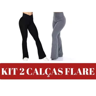 KIT 2 CALÇAS LEGGING FLARE BOCA DE SINO EM SUPLEX