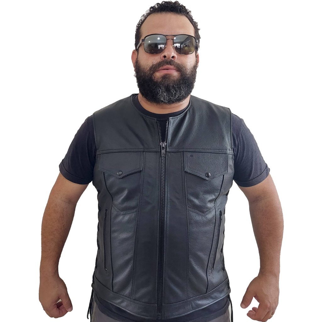 Colete Motoqueiro 100% Couro Bovino Moto Motociclista Col720 | Shopee ...