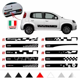 Kit Adesivos Faixas Laterais Traseira Novo Uno Vivace Sporting Attractive Drive Fiat