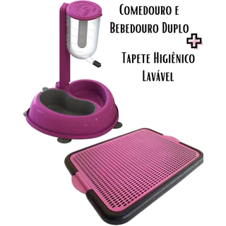 Kit Bebedouro Automático Cães Comedouro Duplo + Tapete Sanitário Lavável Promoção Envio Imediato