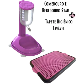 Kit Bebedouro Automático Cães Pelos Longos Comedouro STAR Anti Formiga + Tapete Sanitário Lavável Promoção Envio Imediato