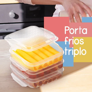 Porta Frios Triplo Transparente. Pote plástico com tampa.