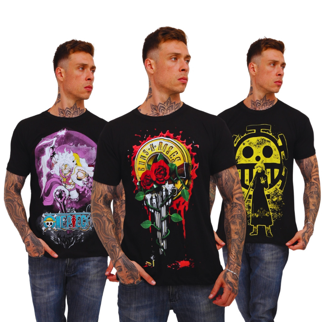 era KIT 3 Camisa Serie de anime - Naruto, Dragon Ball, One Piece, Entre Outros. Promoção