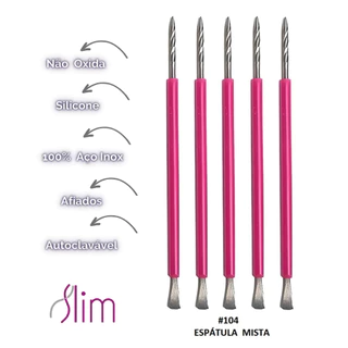 Kit 05 Espátulas Slim - Bastão Mista Unha Inox Com Silicone Cutelaria Manicure