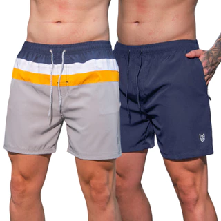 kit 2pecas Shorts Esportivo Premium Importado Ziper Bolso Cordao Ajuste Secagem Rápida Praia Treino