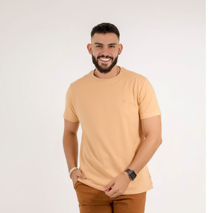 Camisa Básica T-Shirt Masculina Cotton Bordada E Fenda Na Barra, RVT