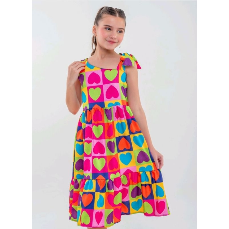 Vestido Infantil Menina Estampado Rodado Infanto Juvenil 2 ao 14 anos ...