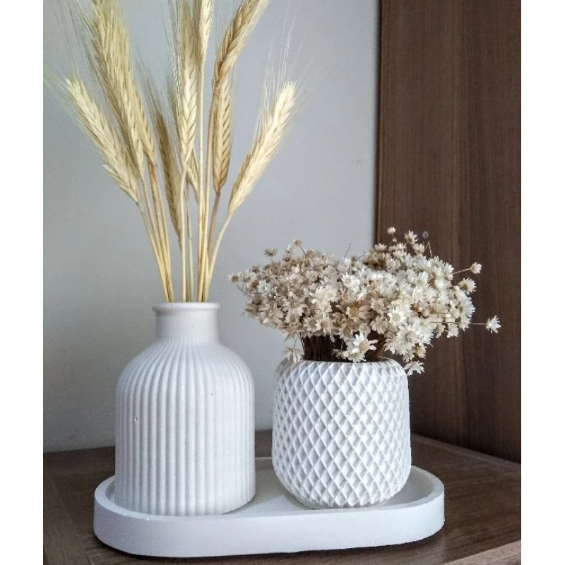 Kit decorativo vasos e bandeja Nina de gesso