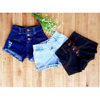 Kit - 3 Unidades Shorts Jeans Feminino Infantil Bolsos Verão