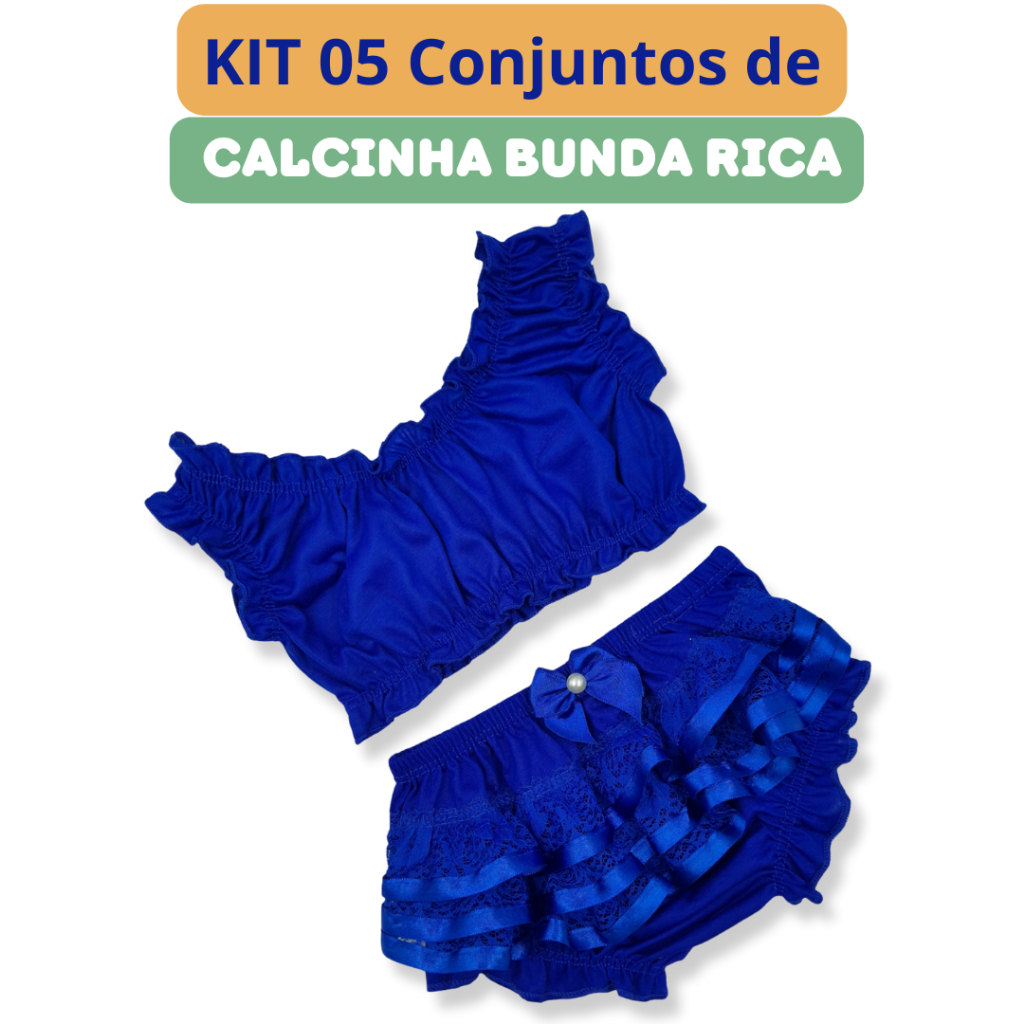 Kit 05 Conjunto Calcinha Bunda Rica Infantil Menina Tapa Fralda