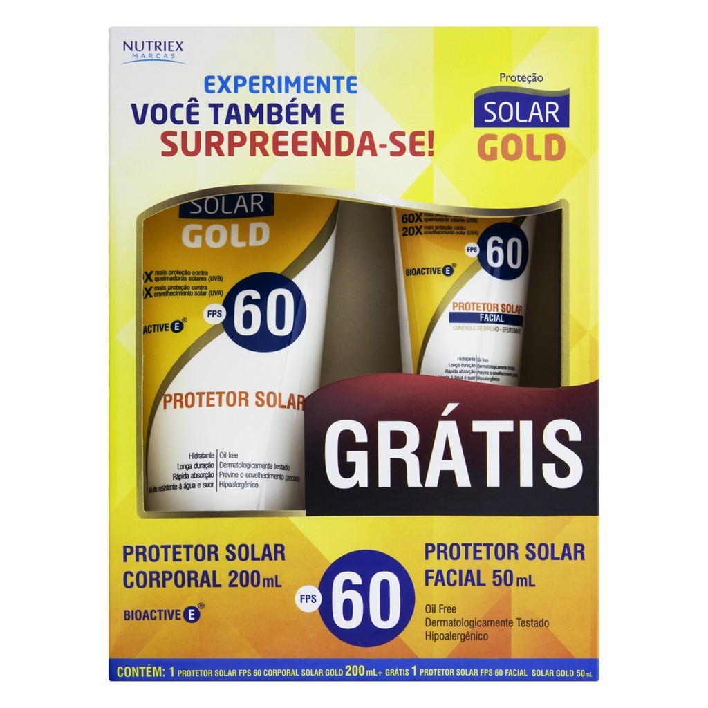 KIT Protetor SOLAR GOLD CORPORAL FPS 60 200mL + Protetor SOLAR GOLD FACIAL FPS 60 50mL