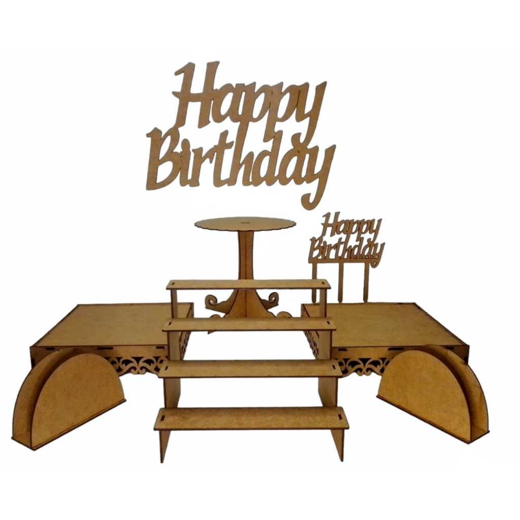 Kit Festa Provençal 8 Peças Festa Decoração MDF - Madeira Crú