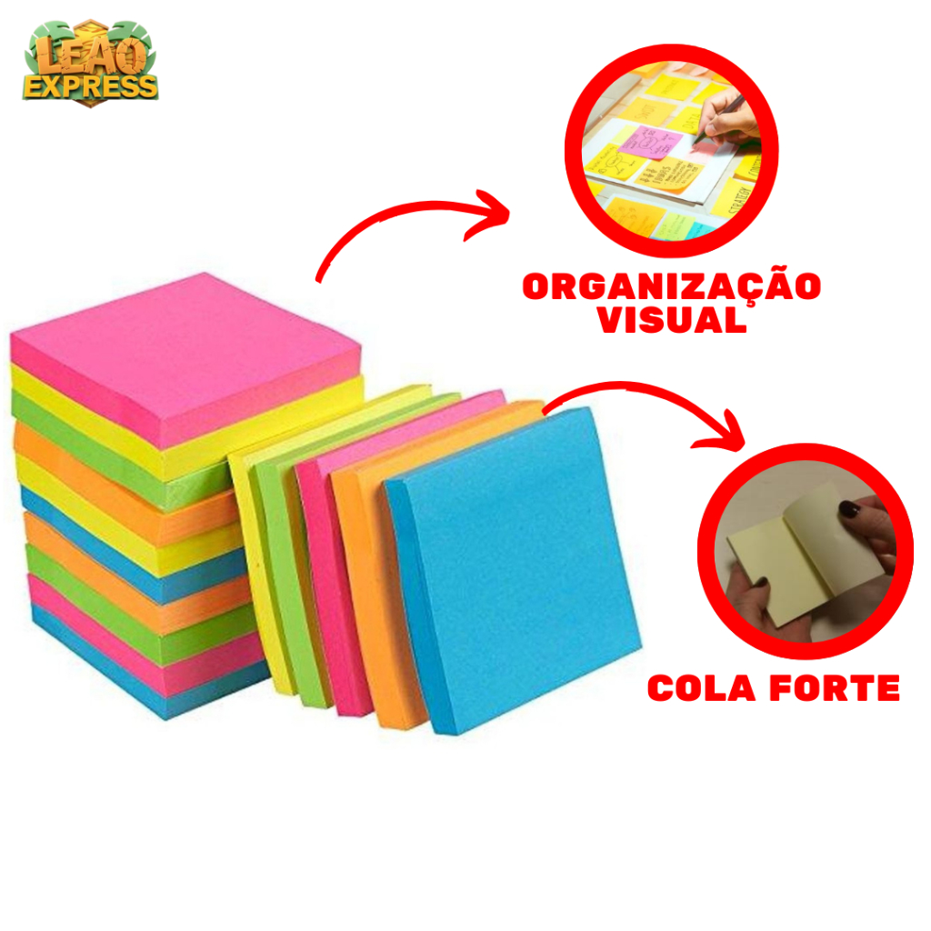 Kit Bloco De Notas Adesivo Post It Colorido 76x100mm ENVIO IMEDIATO