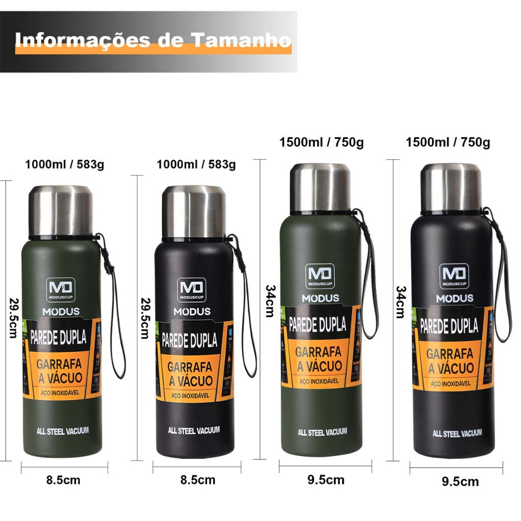 MODUS Garrafa Térmica Aço Inoxidável Portátil Copo Com Bolsa 1000ML ...