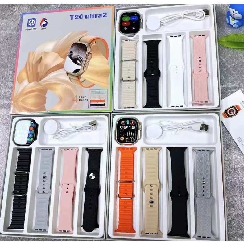 (4 Braceletes) 2024 Nova Série 9 Smartwatch T20 Ultra 2 Carga Sem Fio PK T800