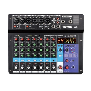 Mesa de mistura de áudio A8 Mesa de som com 8 canais PC Entrada de computador 48v Número de energia Equipamento de áudio de transmissão ao vivo