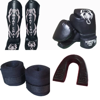 Kit Muay Thai Luva+Caneleira+Bandagem+Bucal