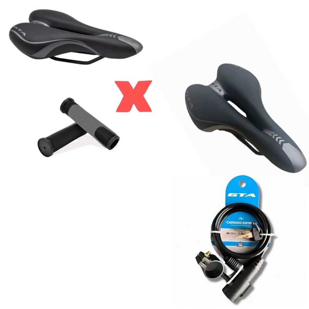 Banco Selim mtb Vazado Preto e Cinza C/manopla Bike ou Banco Selim C/ Cadeado 6mm