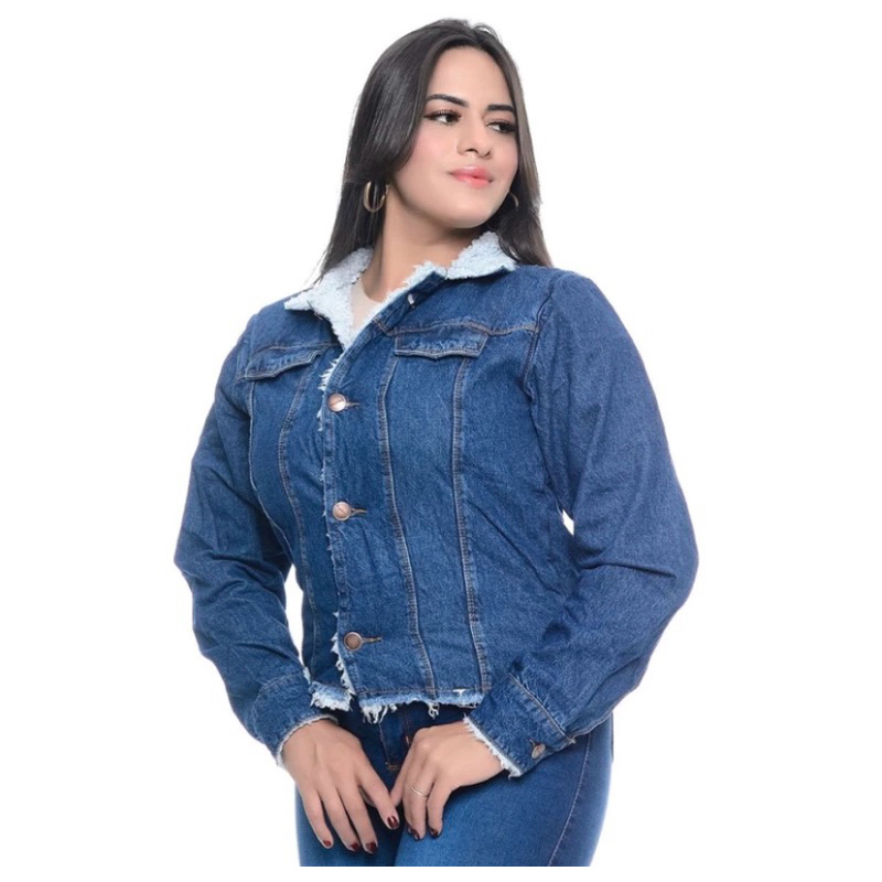 Jaqueta Jeans Feminina Peluciada Forrada Pelinho Escuro Shopee
