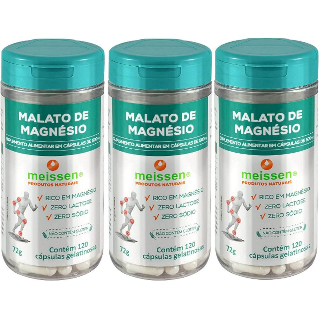 MALATO DE MAGNÉSIO 500MG 120 CÁPSULAS MEISSEN KIT COM 3 POTES | Shopee ...
