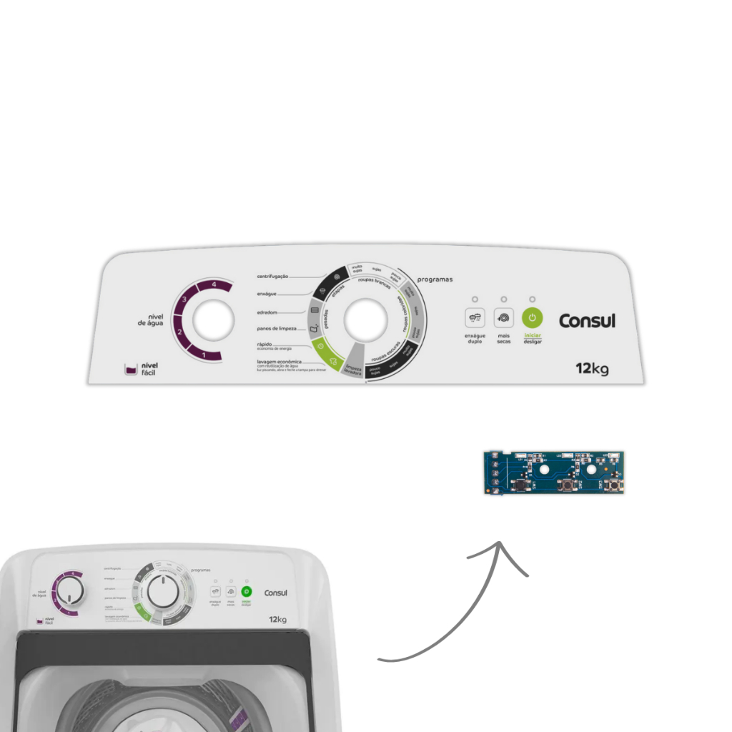Placa Interface e Adesivo do Painel Maquina de Lavar Consul 12kg Cwh12ab