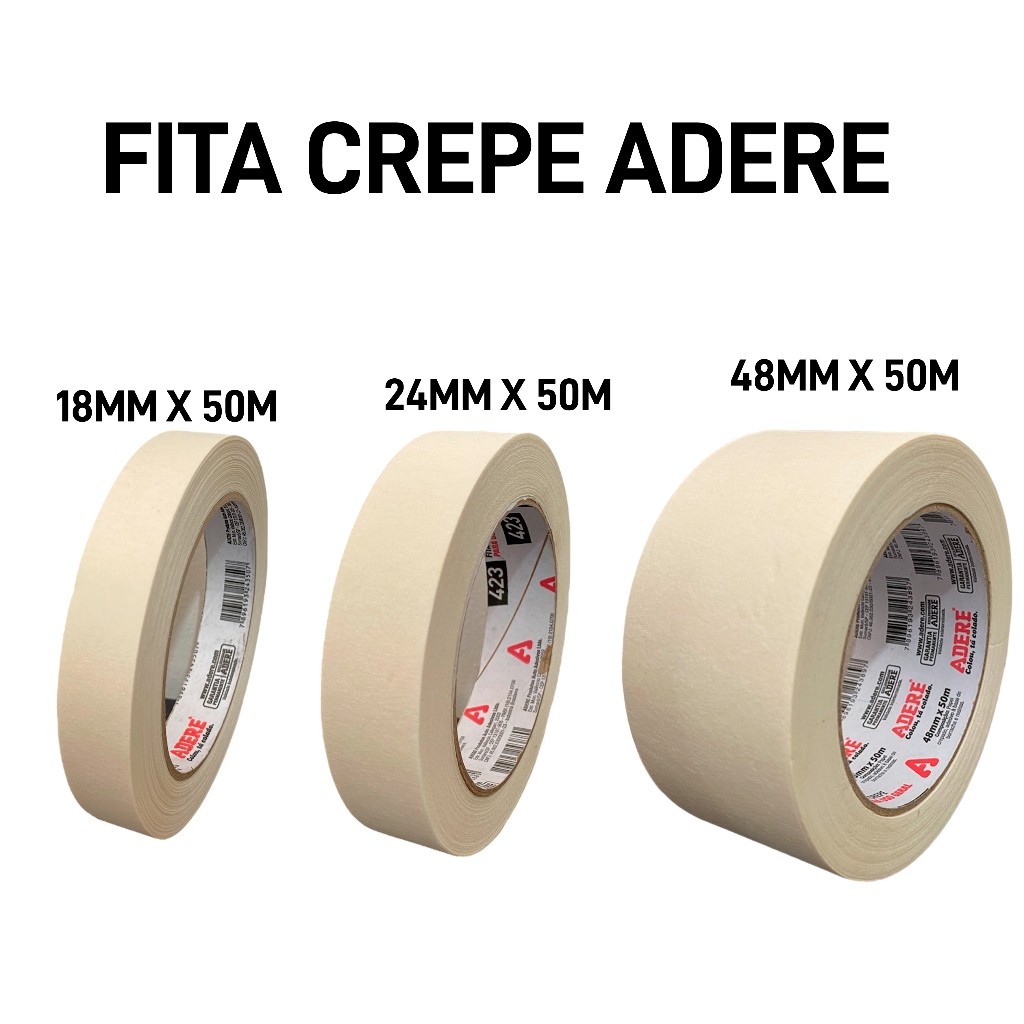 Fita Crepe Branca de Uso Geral Adere - 18mm, 24mm e 48mm X 50M | Shopee ...