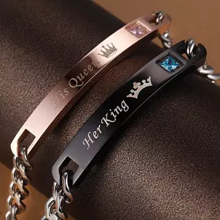 Par de Pulseiras de Aço Inoxidável com Zircônia Gravada, Ouro Rosa e Preto - Conjunto de Joias de Amor para Casais, Presentes para Dia dos Namorados, Aniversários e Casamentos