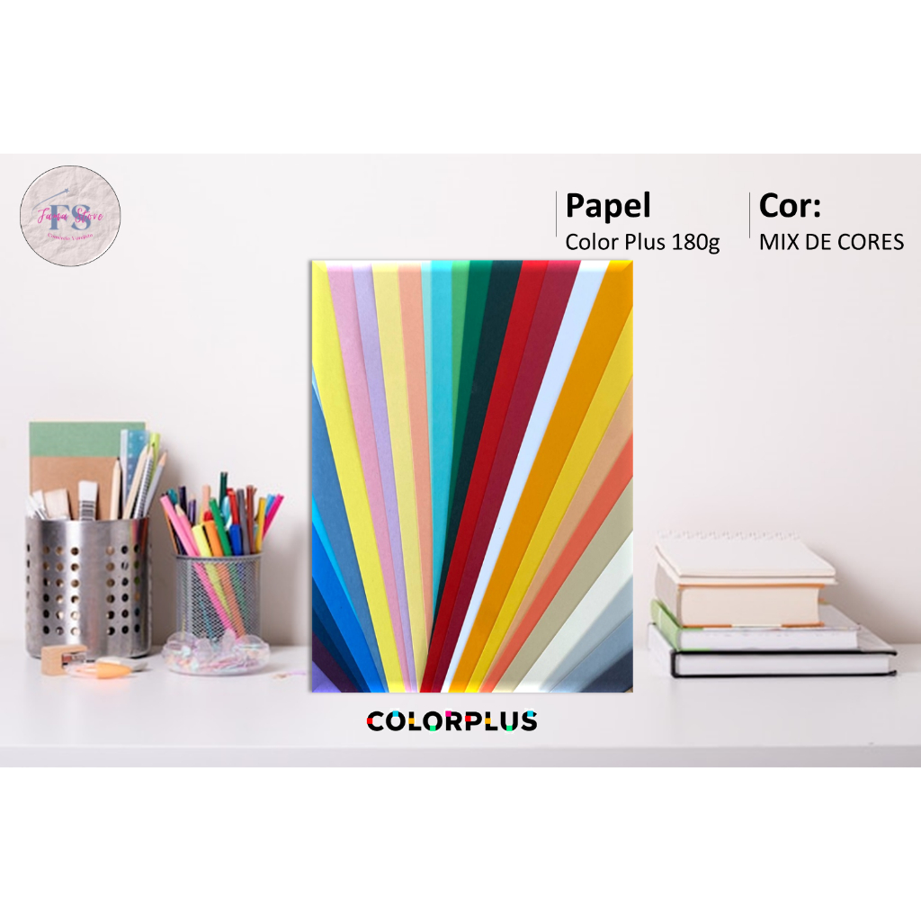 Papel Color Plus A4 180g Massa Colorida 100 Folhas Várias Cores