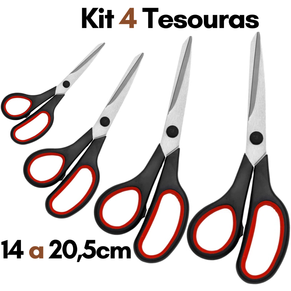 Kit Tesoura Ponta Fina Jogo com 4 Tesouras Corte Costura Aço Inox Multi uso Inoxidavel Tamanhos