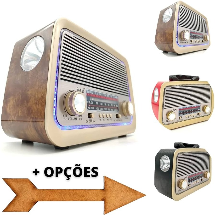 Rádio Retrô Estiloso Vintage Bluetooth AM FM SW USB Aux Recarregável AD ...
