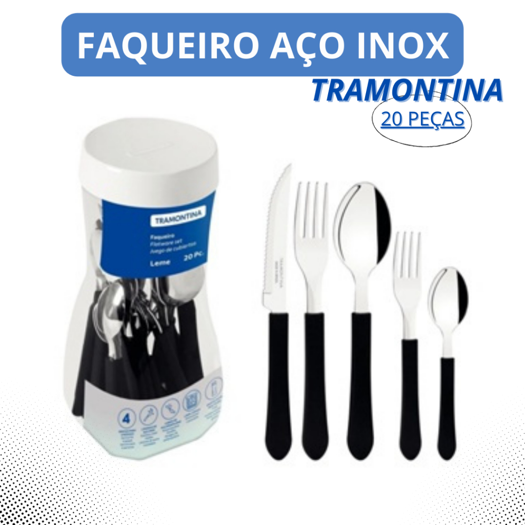 Faqueiro Tramontina Leme com Lâminas em Aço Inox e Cabos de Polipropileno 20 Peças