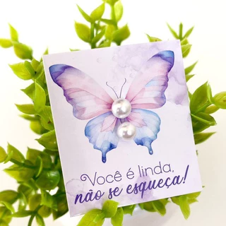 kit 100 Mini Cartão Tag Borboleta + brincos de perola + tarracha Cor Roxo aquarela com azul pronta entrega 4x5cm