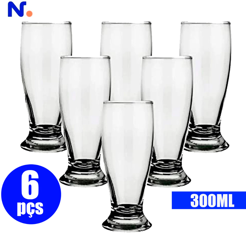 Kit Jogo 6 Copos de Vidro 300ml Tulipa Munich Copo De Chopp Cerveja Nadir Figueiredo
