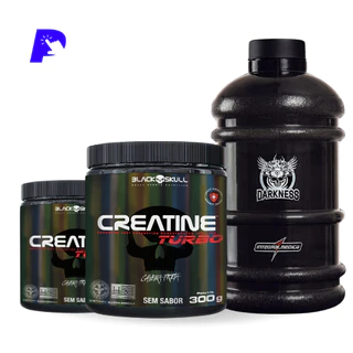 Kit 2X Creatine Turbo 300g Creatina Monohidratada Black skull + Garrafa Galão