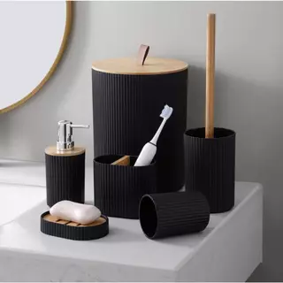 Kit Bambu pra Banheiro Conjuto Lavabo Saboneteira Lixo Porta Escova Cotonete Acessórios 4 ou 6 peças