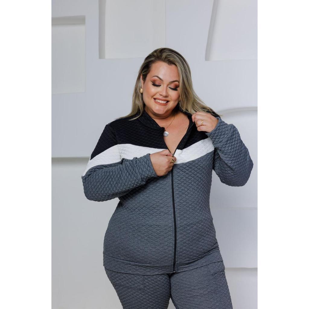 Conjunto Feminino Crepinho Plus Size Calça e blusa inverno